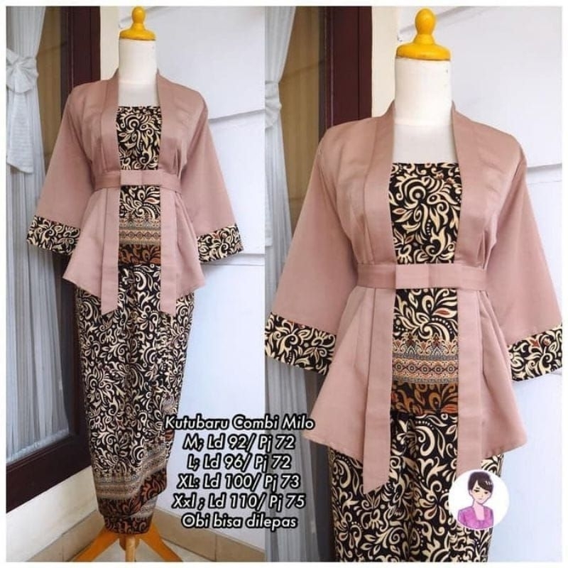 SETELAN KEBAYA ELNIRA  BALOTELI LENGAN 7/8 MODEL KUTUBARU MIX ROK LILIT BATIK DEWASA / BAJU KEBAYA W