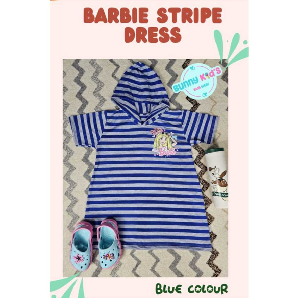 BAJU DRESS ANAK PEREMPUAN GARIS/SALUR - BARBIE STRIPE DRESS