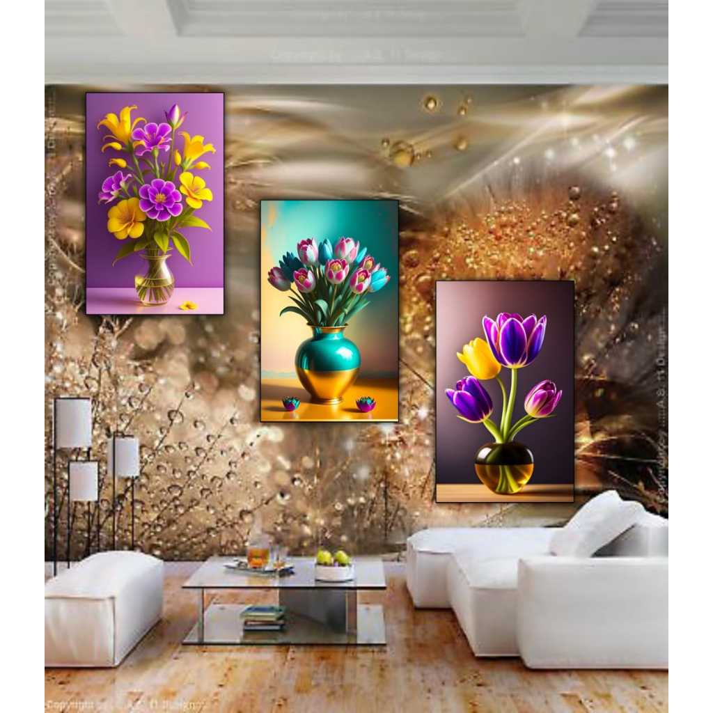 AINUN....HIASAN DINDING RUANG TAMU MOTIF BUNGA TERBARU/HIASAN DINDING RUANG KAMAR POSTER KAYU PAPAN 