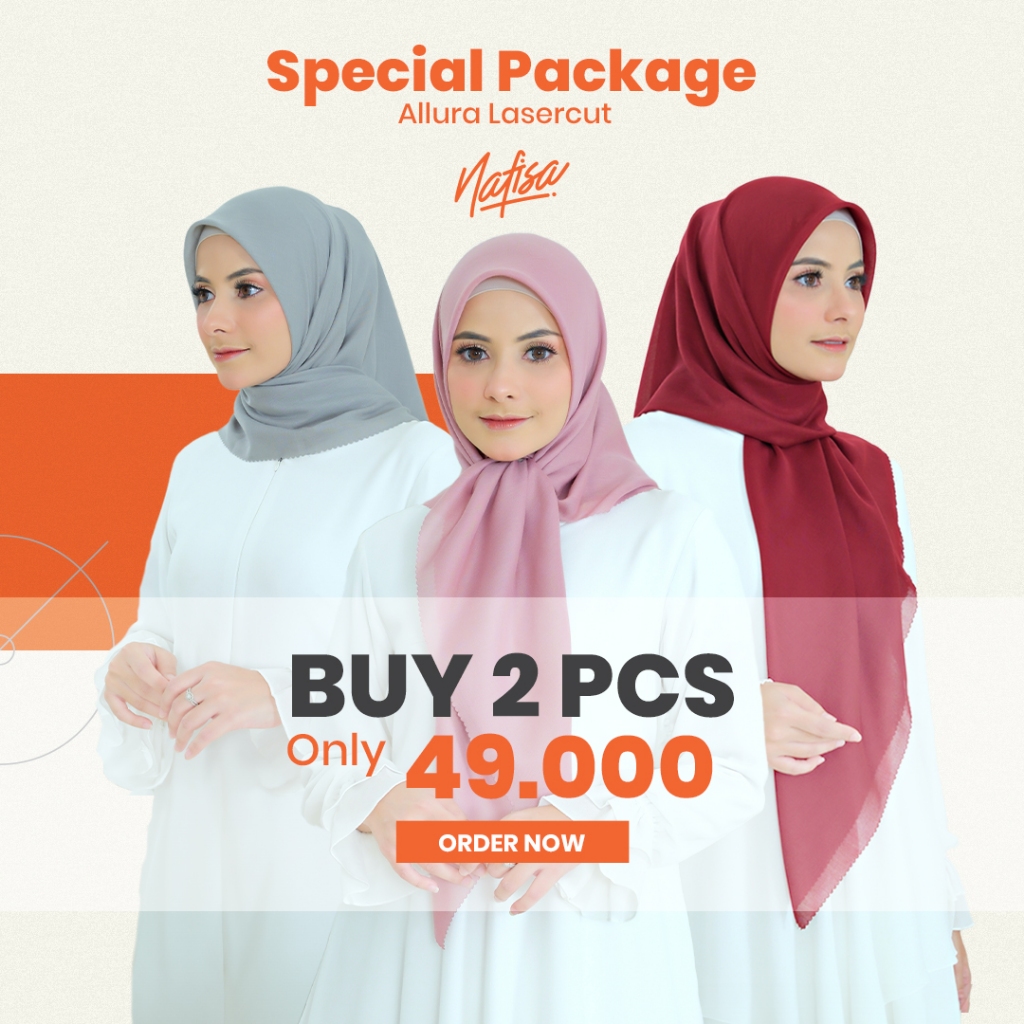 Nafisa Allura Eksklusif Laser cut Paket Bundling - Jilbab Segiempat Polos Lasercut Hijab Segi 4 Empa