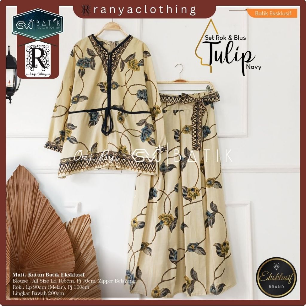 Setelan Wanita Batik Blouse dan Rok Bahan Katun Adem Ori SVJ Batik