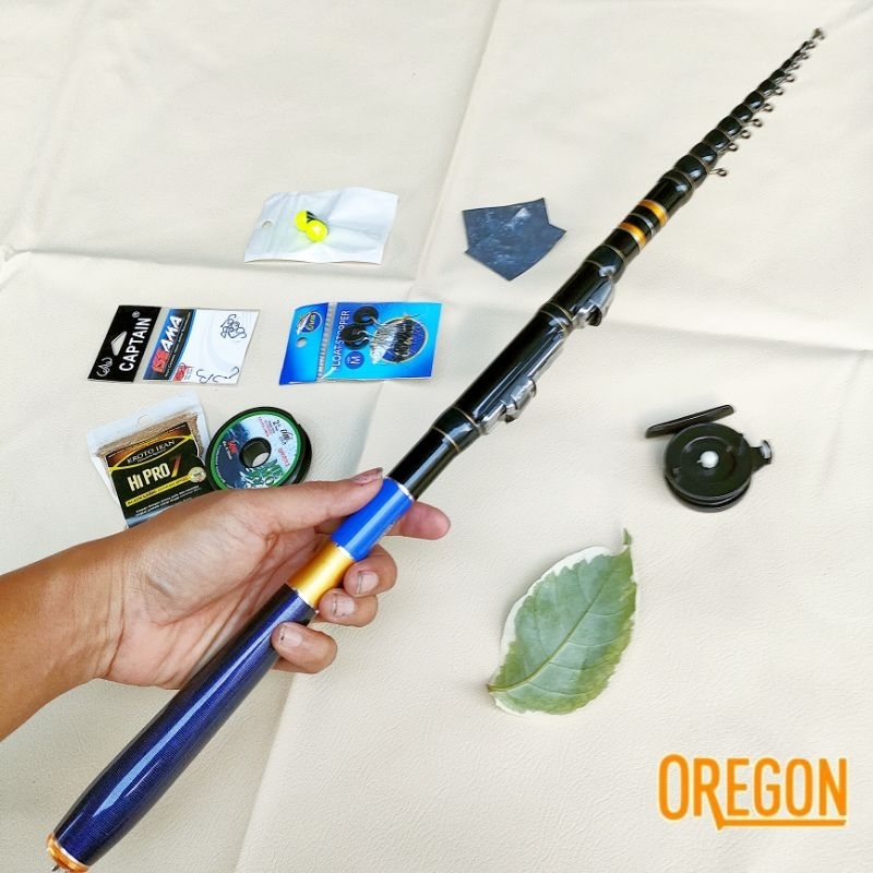 Tegek custom kolong Oregon black series set komplit siap pakai joran+rel+kail+senar+timah+pelampung+