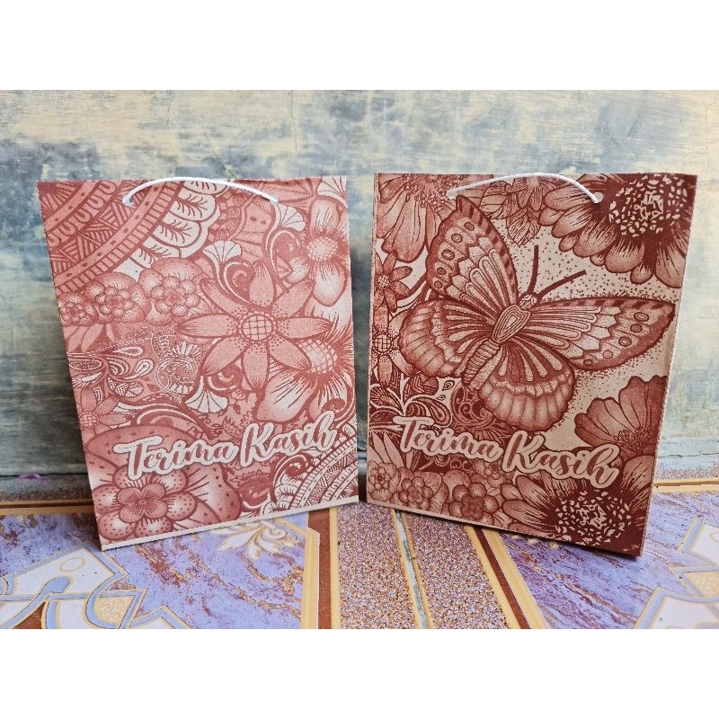 

GROSIR MURAH !!! 100 PCS TAS KERTAS / PAPER BAG MOTIF BATIK ( TERIMA KASIH )