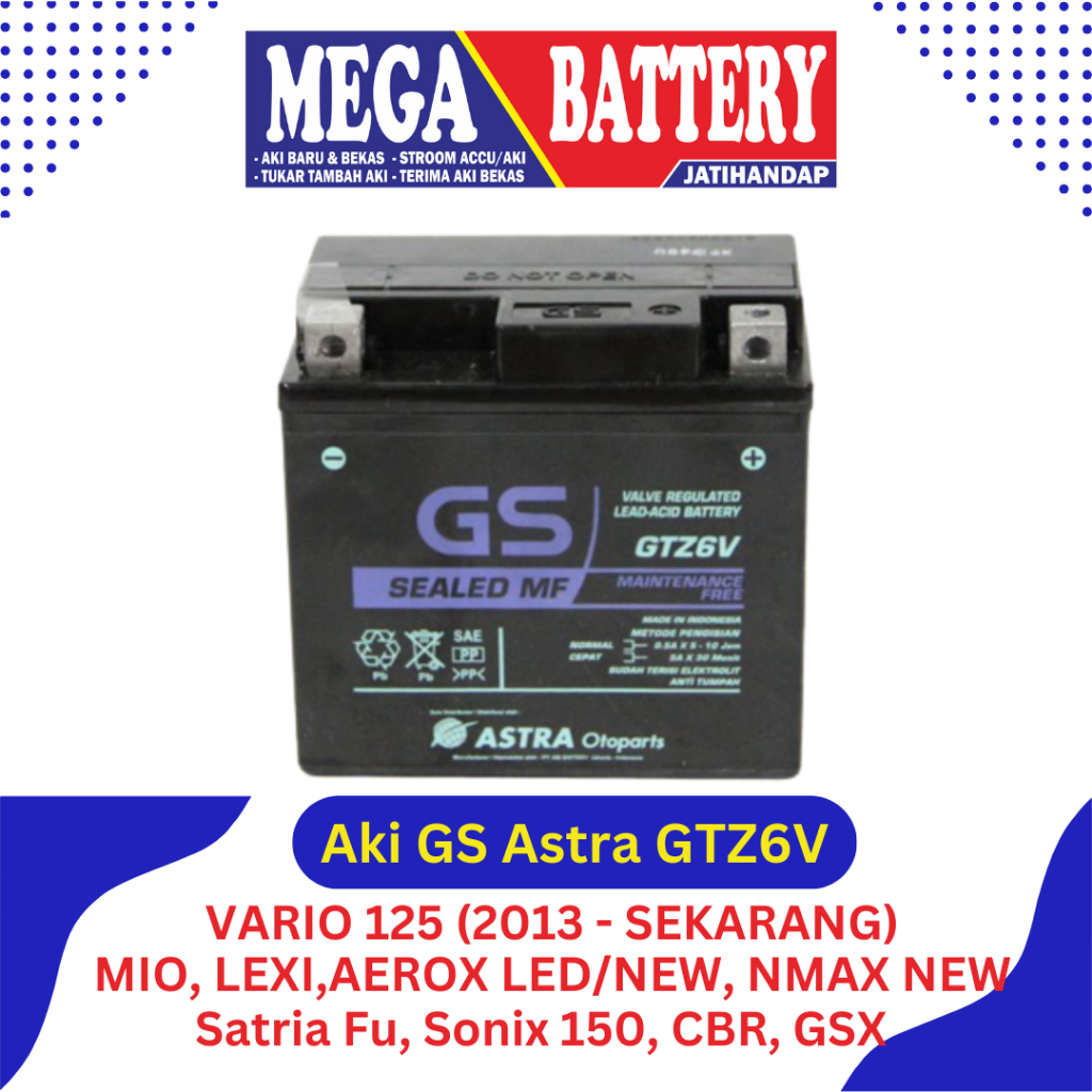 Aki Motor GS ASTRA MF GTZ-6V / aki motor / vario 125 tecno/ vario 125 led/ vario 150 / sonic 150/ sa