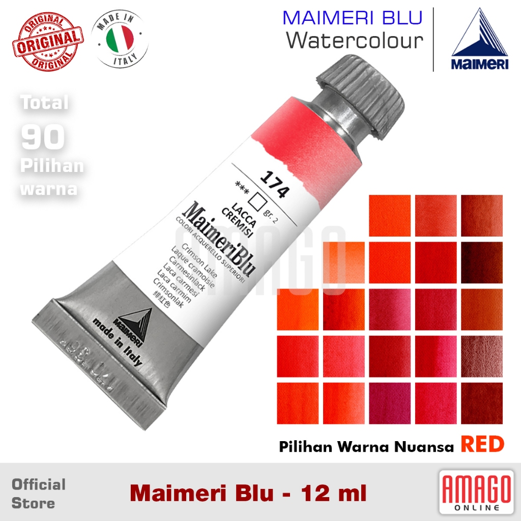 

MAIMERI BLU Watercolour - Cat Air Lukis Profesional - 12 ml - Pilihan warna nuansa Merah dan Orange