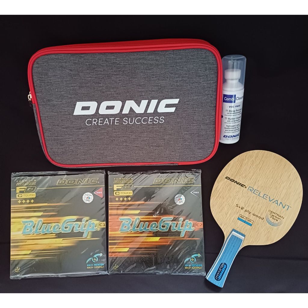 Bet Pingpong Donic Relevant plus karet Donic Bluegrip lengkap Set