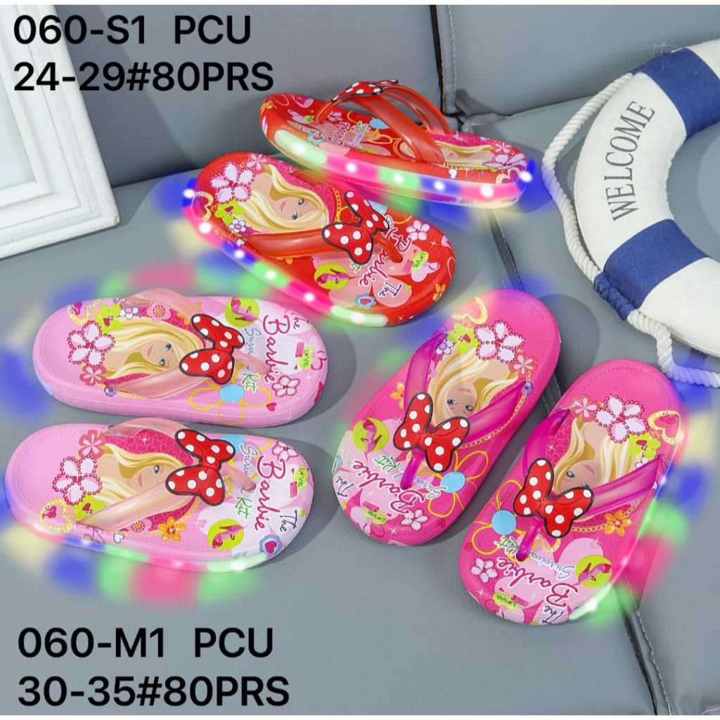 Sandal Anak Perempuan Pita Barbie Sandal Jepit Anak Perempuan LED Kekinian