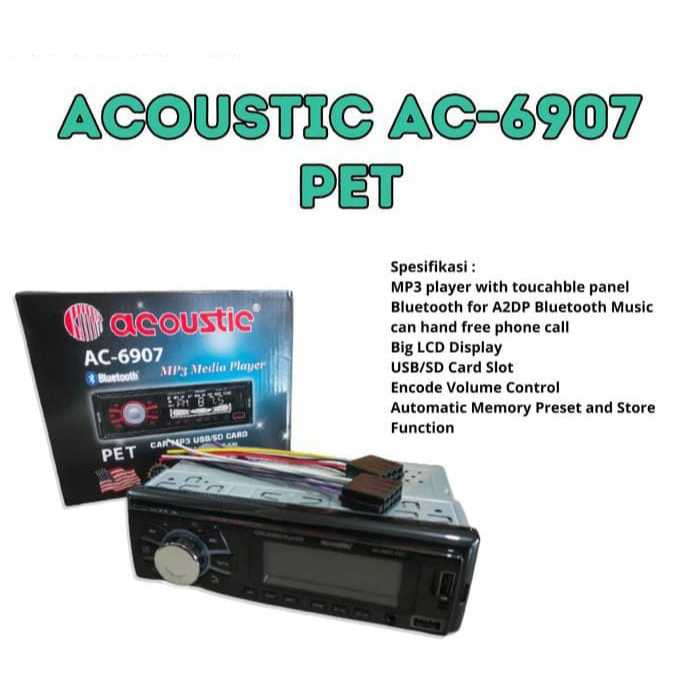 (Pku_imp) Tape Mobil Single Din Head Unit ACOUSTIC AC 6907 PET POT BLUETOOTH USB