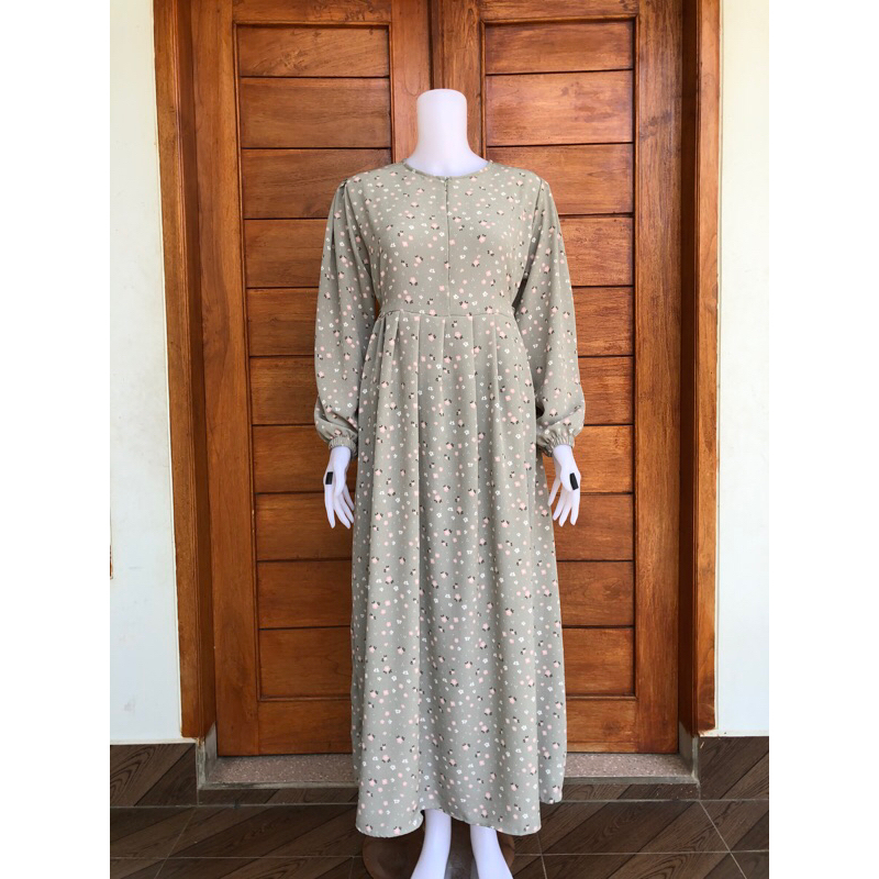 EXCLUSIVE NATALIA DRESS GAMIS BUSUI BAHAN YORYU CRINKLE MOTIF BUNGA KECIL DEWASA REMAJA