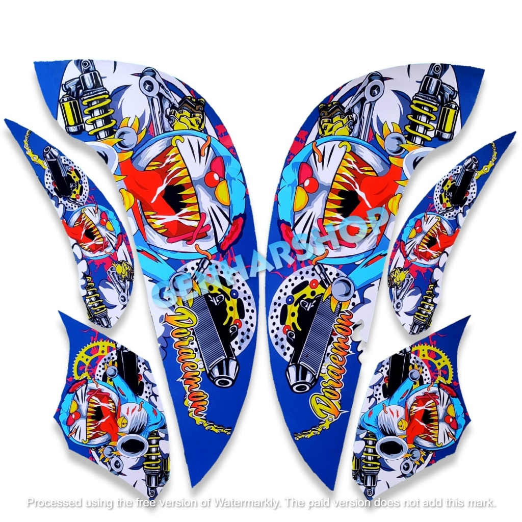 STIKER STRIPING LIS BODY MOTOR SCOOPY VARIASI DORAEMON BIRU