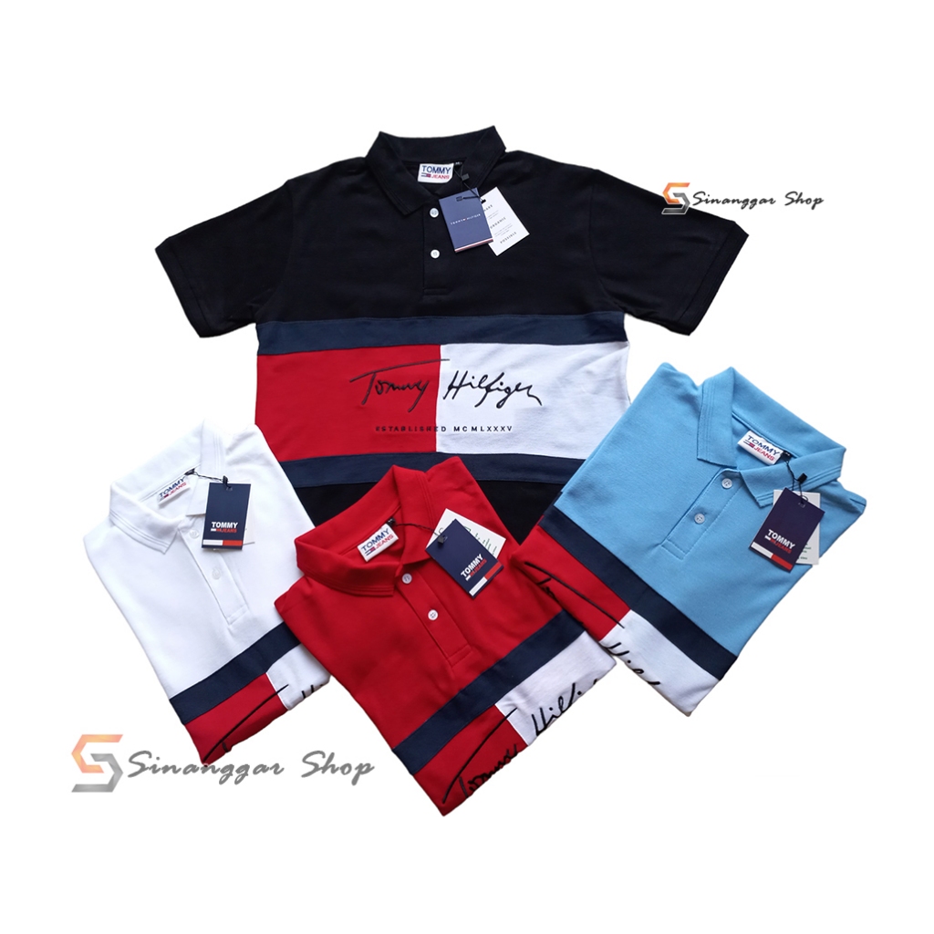 Kaos Kerah Pria Kombinasi - Kaos Polo Shirt LIVE - Kaos Kerah Warna Kombinasi - Kerah Bordir Tulisan