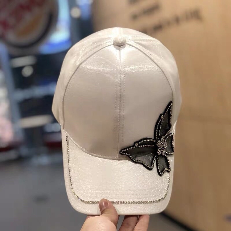 topi wanita Topi fashion Gaya jepang dan Korea baru topi wanita topi - Kupu kupu PUTIH