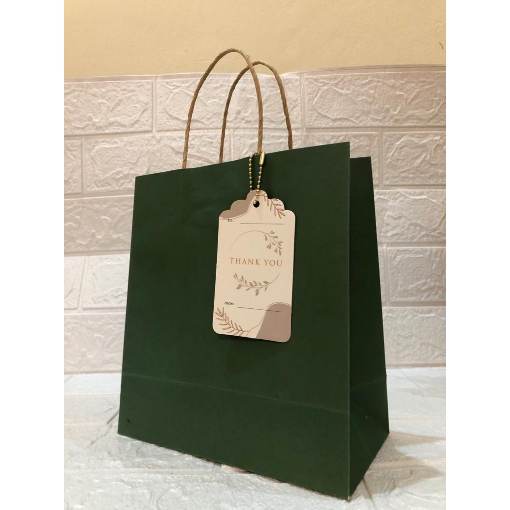 

Paperbag natal, hampers, souvenir tas kertas warna polos + hangtag 17x9x23 cm tas imlek gift kado