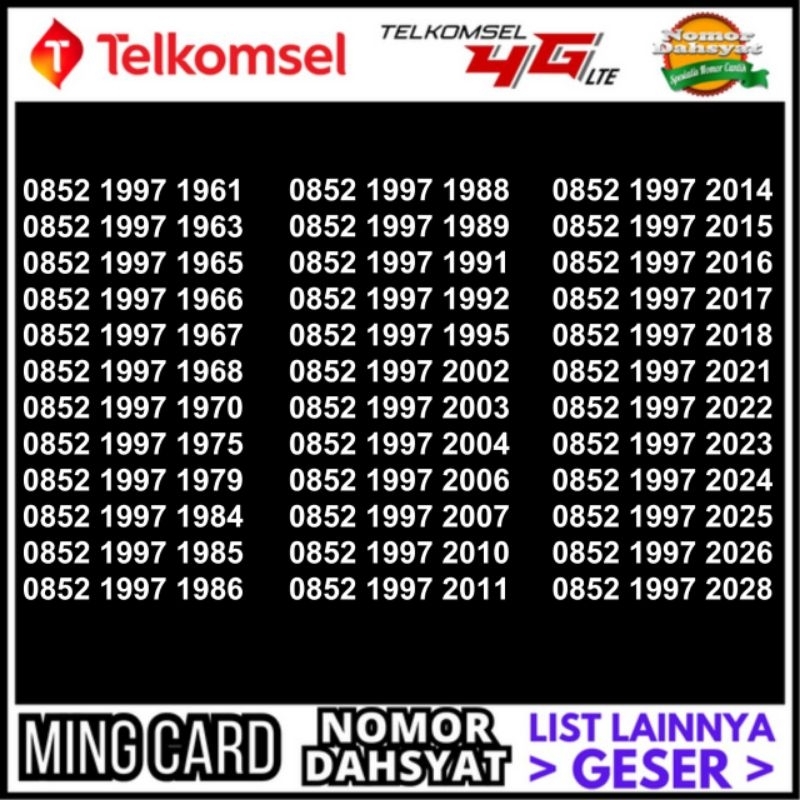 Nomor Perdana Simpati Telkomsel Tahun Lahir Mixue Mixue 0852 1997