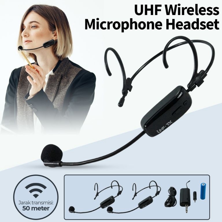 Model Baru.. TaffSTUDIO Mikrofon Wireless UHF 2.4G Call Center Mic with Transmitter - HX-W002 W002b 