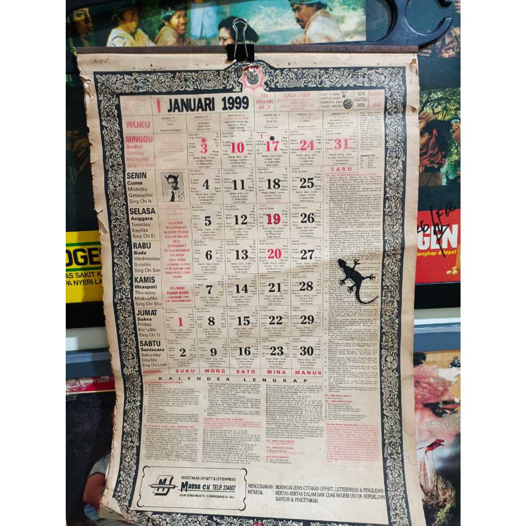 Kalender Lawas Tahun 1999 Kalender Bali