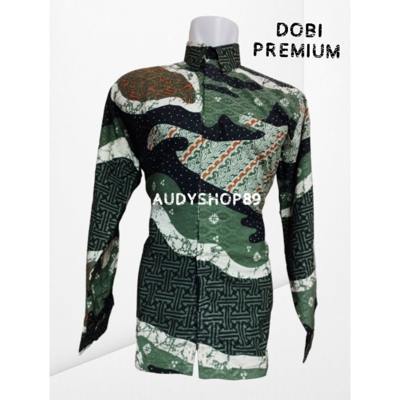 HIJAU ARMY KEMEJA BATIK PRIA DOBI PREMIUM LAPIS FURING HERO