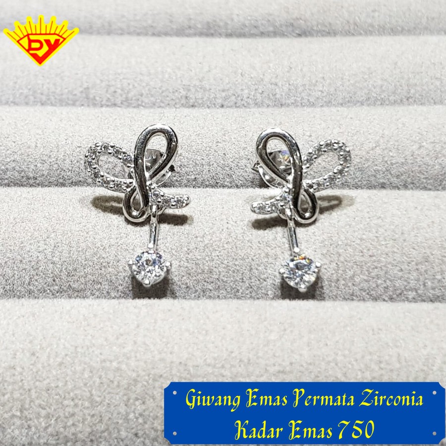 Giwang Emas Putih Permata Zirconia 613 Kadar 750