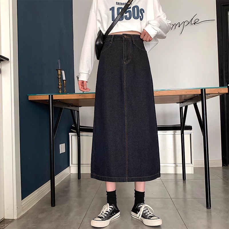 COD lulu skirt korea/rok jeans panjang/rok jeans jumbo/rok plisket import premium bangkok