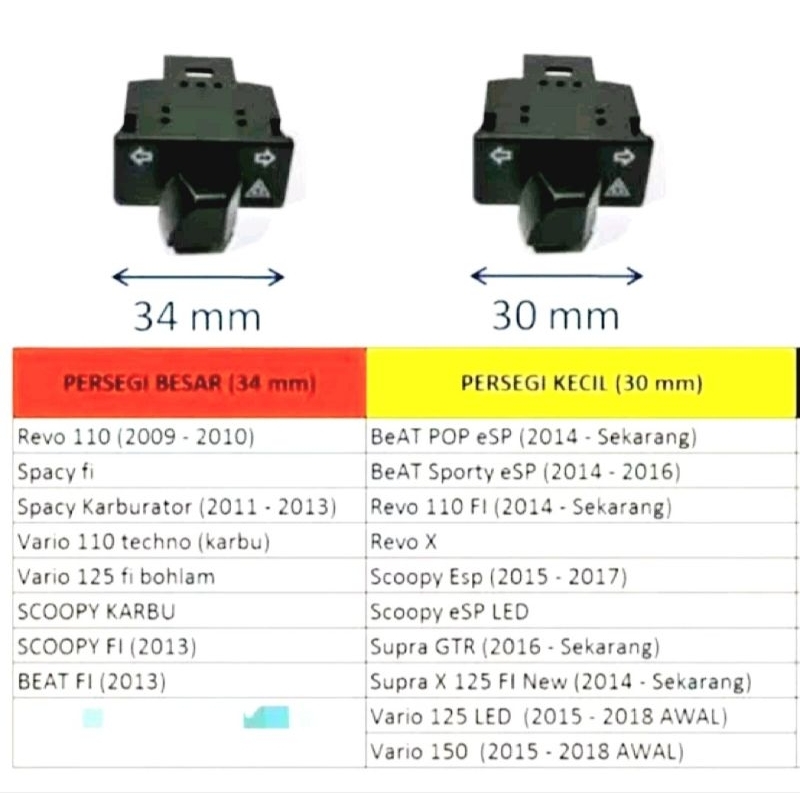 Saklar Hazard 30mm 34mm Tombol Sen Hazard Kedip Spacy Vario Scoopy Beat Fi Revo