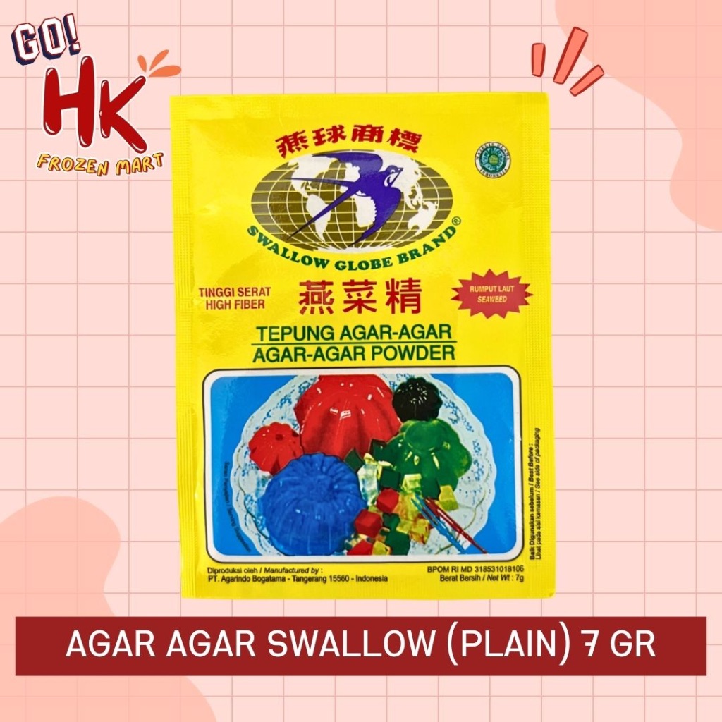 

Agar Agar Swallow Globe Plain 7gr | Tepung Agar-agar Powder putih bening HK Frozen Mart