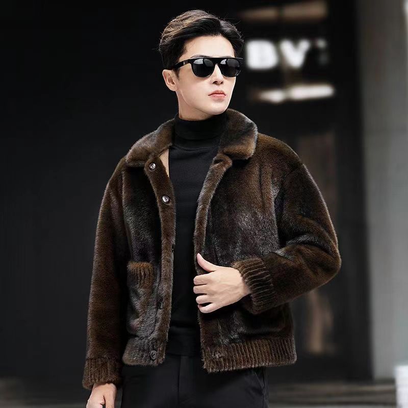 Mantel bulu imitasi mink, mantel bulu pria berkualitas tinggi dua sisi.