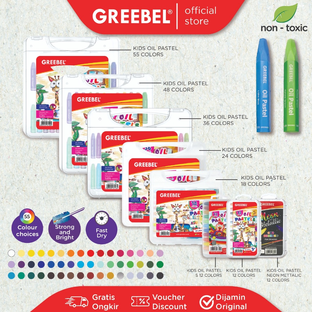 

8.8 Terlaris GREEBEL Crayon Krayon KIDS OIL PASTEL/ tidak berdebu & cerah untuk Sekolah Anak & professional non toxic