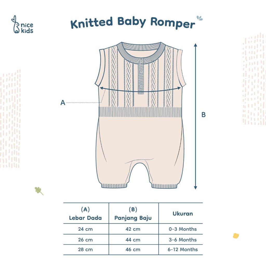 Nice Kids - Knit Baby Romper (Pakaian Bayi Unisex Onesie 0-12 Bulan) Jumper Bodysuit Bayi Rajut Tebal Hangat