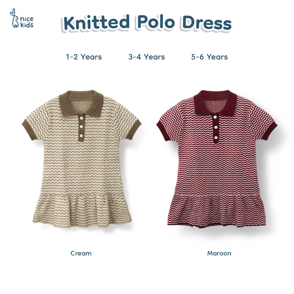 Nice Kids - Knit Polo Dress (Dress Anak Perempuan 1-6 Tahun) Terusan Anak Bayi Dress Premium Rajut Hangat