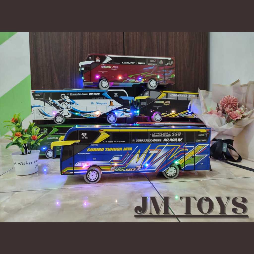 MAINAN MINIATUR MOBIL BUS TELOLET SUDIRO TUNGGAL JAYA DRAKA FULL LAMPU