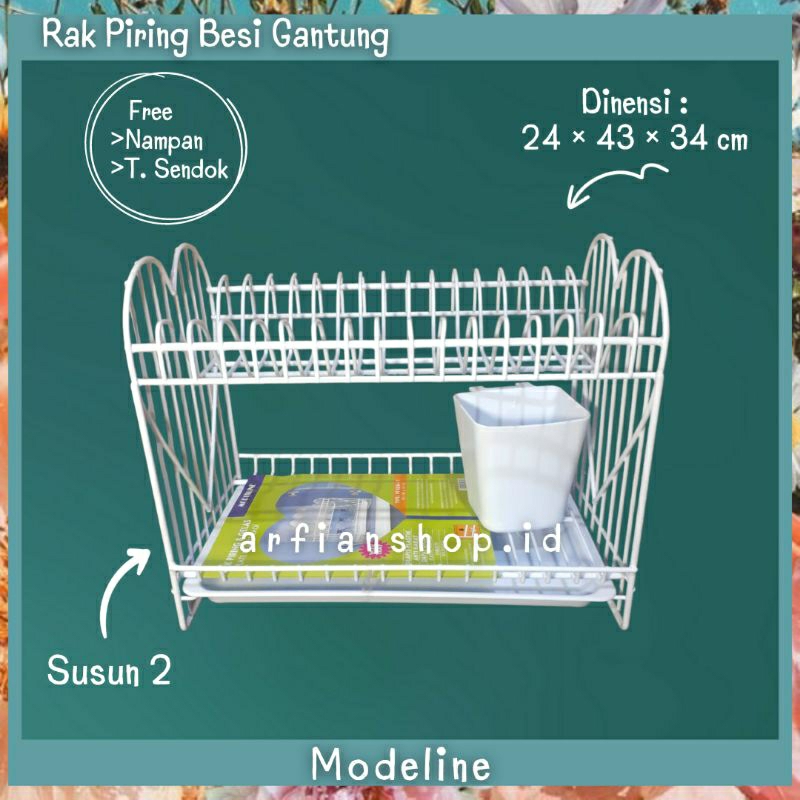 Rak Piring Susun 2 + Tempat Sendok + Nampan Anti Karat / Rak Piring Gantung / Rak Gelas