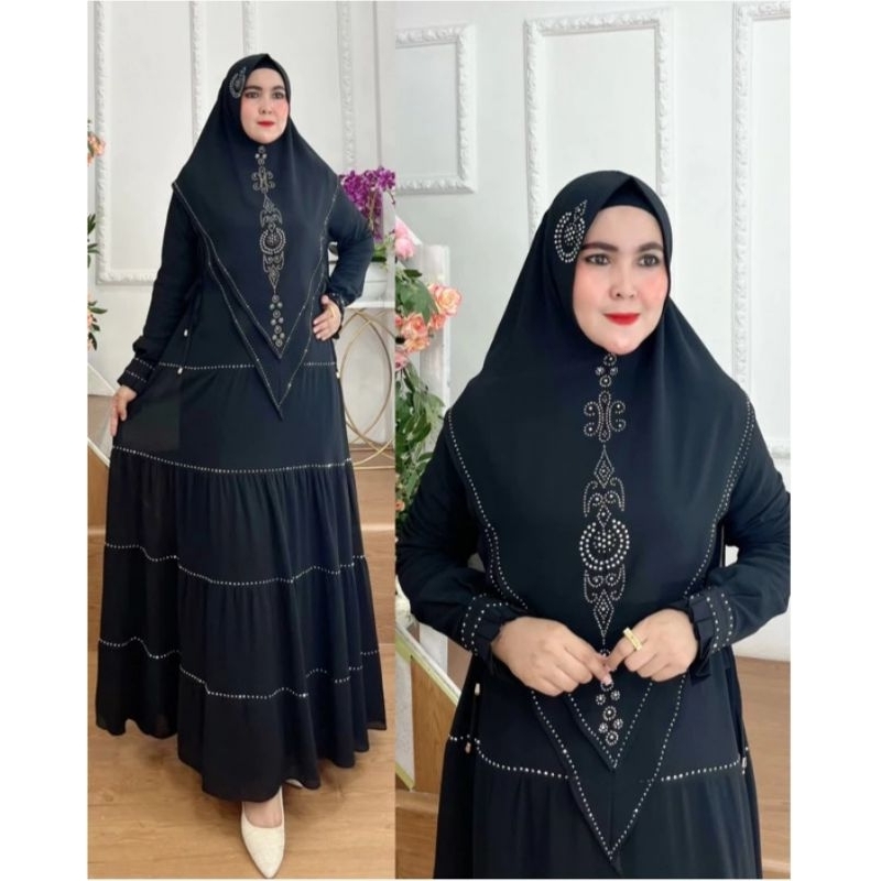 Gamis syari all size muat bb 40kg sampai 85kg mewah elegan model tingkat kerut ceruty premium