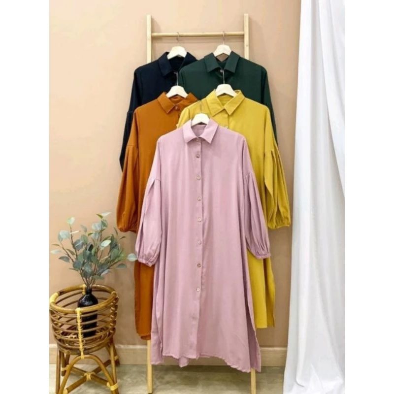 KEMEJA TUNIK TANGAN BALON SHAKILA BOTTEGA JUMBO L XL XXL