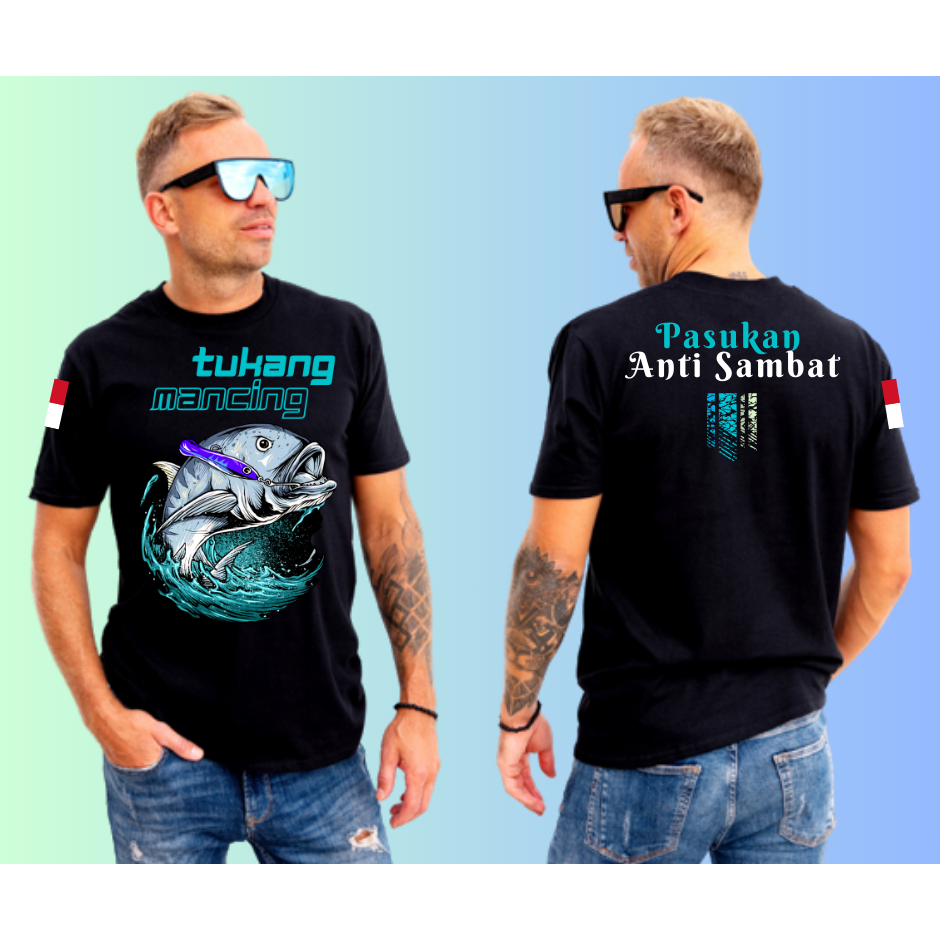 Kaos Tukang Mancing | Warna Hitam | Kwalitas Distro | Bahan Katun Kombed 30s Halus | Bisa Bayar Dite