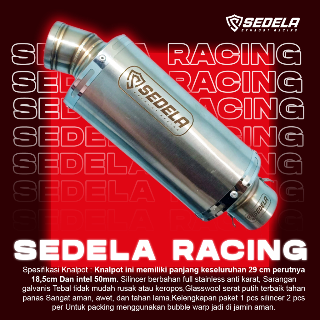 Knalpot Sedela Racing Oval pendek 30cm Inlet 50mm, Beat, Vario, Scoopy, Nmax, Aerox, PCX, Jupiter, V