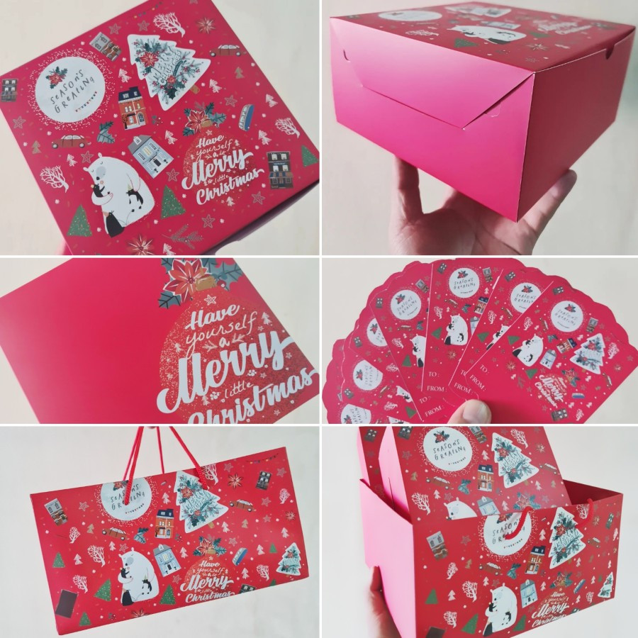 

5 Pahe IV Paperbag + Kardus Chiffon Cake Natal Box Kotak Kue Bolu Kemasan Hampers Merry Christmas