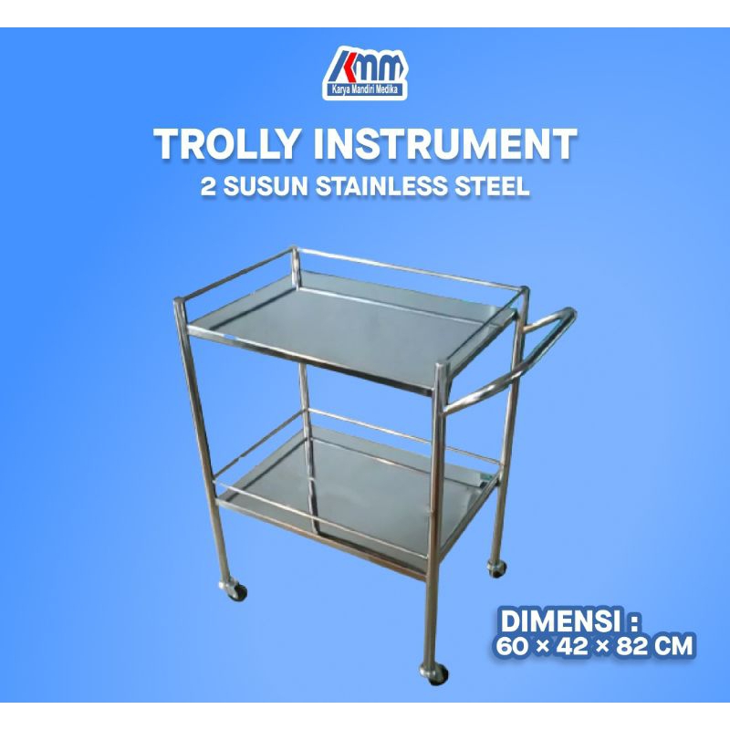Meja Instrumen 2 Rak || Trolley Instrumen 2 Rak Stainless