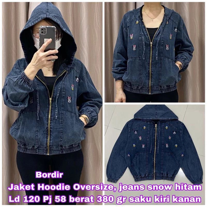 GGI428 Jaket Wanita Jeans Denim Hoodie oversized jumbo ld120 pj58 resleting