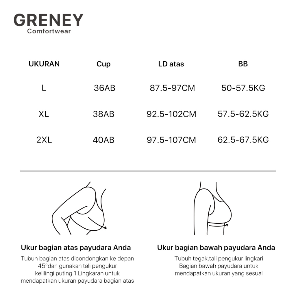 GRENEY-Gbras-Bra Bigsize Tali Bra Lebar Bergesper Pakaian Dalam Push Up Bra Wanita Sport Tanpa Kawat Busa 89667