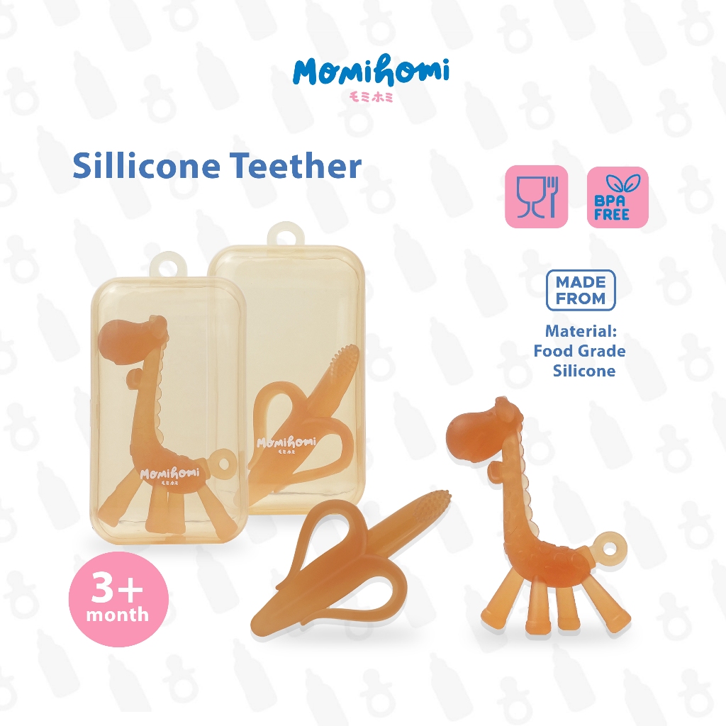 MOMI HOMI Teether Mainan Gigitan Anak Bayi Karakter Hewan Dan Buah Bahan Silikon BPA FREE Aman Untuk Bayi Keperluan Anak Bayi Bentuk Giraffe And Banana Teether For Baby Desain Unik Menarik Lucu Mainan Genggam Untuk Bayi Atau Toddler Pertumbuhan Gigi Anak