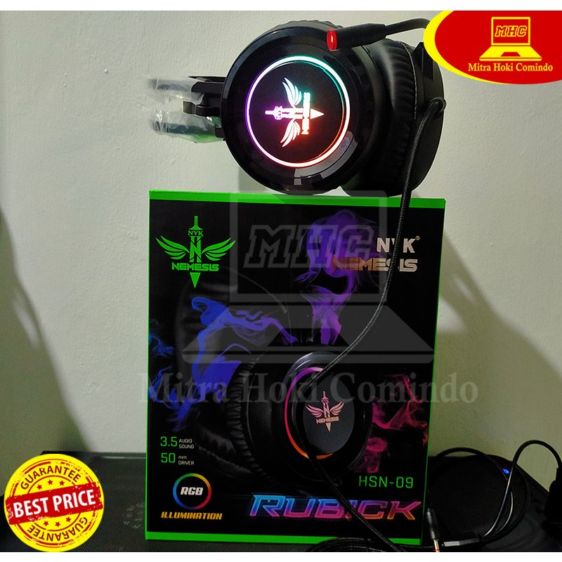 HEADSET HEADPHONE GAMING RGB NYK HS-N09 HS N09 RUBICK USB + JACK AUDIO