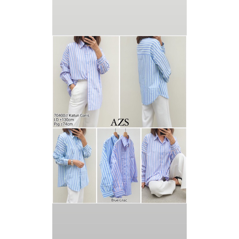 Kemeja Katun Garis Salur Stripes Shirt Big Jumbo Plus All Size Adem Premium Quality Tunik