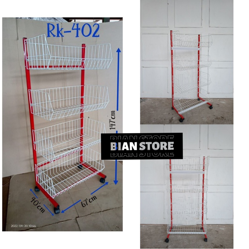 RAK CEKER BESI MERAH/RAK MINIMARKET/RAK BESI TEBAL/RAK INDOMARET/RAK SUSUN 4 BESI MERAH