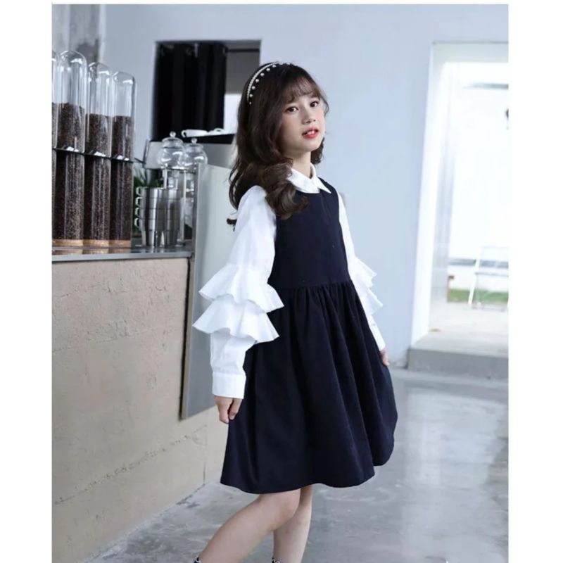 Set Olaz Kids Usia 5th-8th Baju Anak Perempuan Setelan Overall Kemeja Anak Korea Princess Style