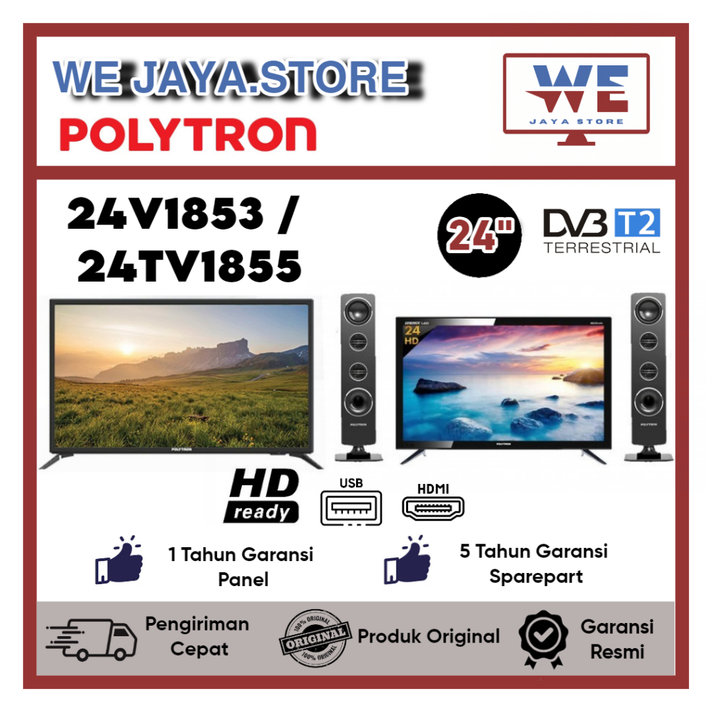 TV LED Digital Polytron 24V1853 / 24TV1855 Speaker Tower LED Polytron 24 Inch Digital TV Polytron