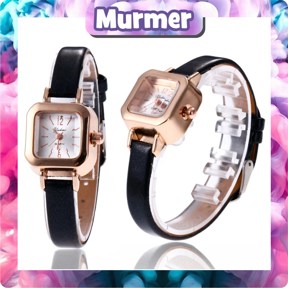 MurmerOfficial Jam Tangan Casual Wanita Kecil Strap Pu Analog Fashion Quartz Dial Kotak JT063