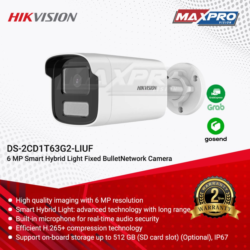 DS-2CD1T63G2-LIUF - HIKVISION IP 6MP SMART HYBRID LIGHT AUDIO CAMERA