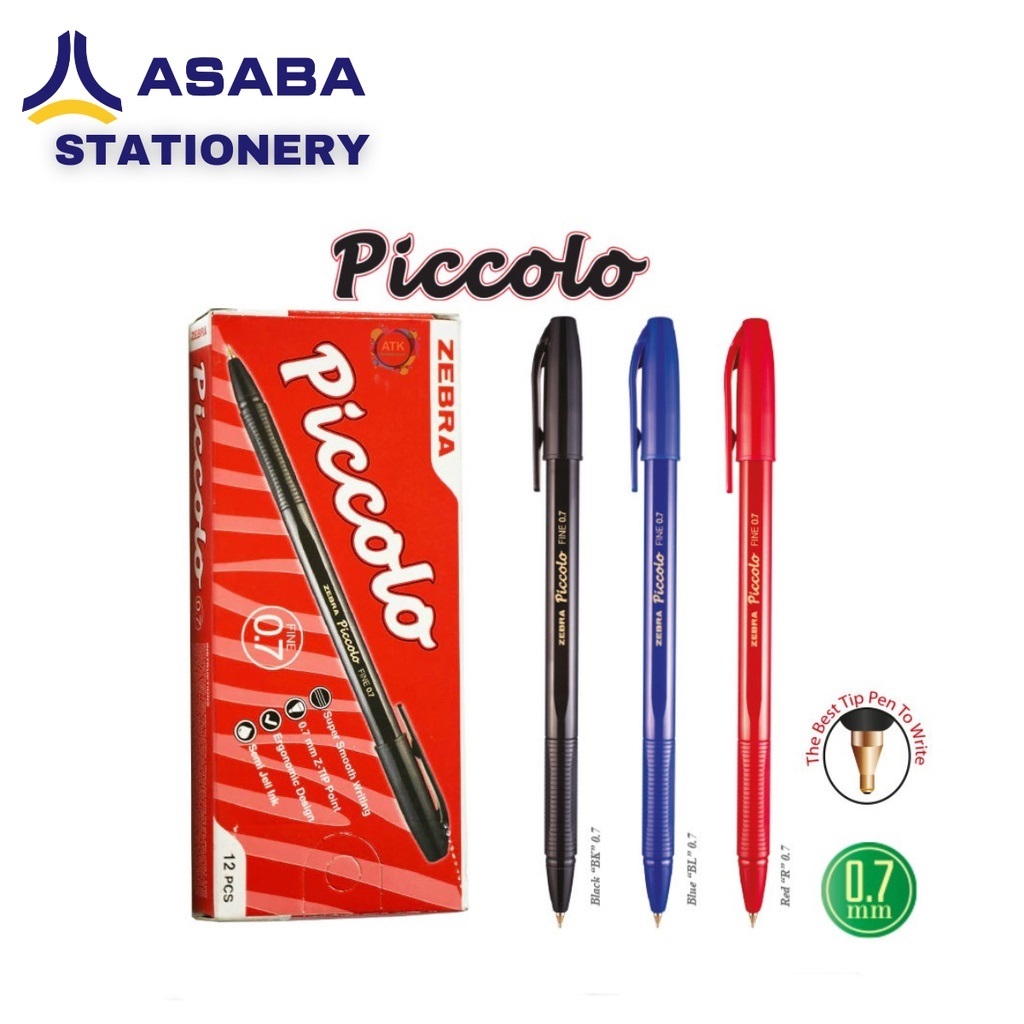 

Asaba Stationery - Pen/Pulpen/Bulpen Zebra Piccolo 07mm - 1 Box Isi 12 Warna