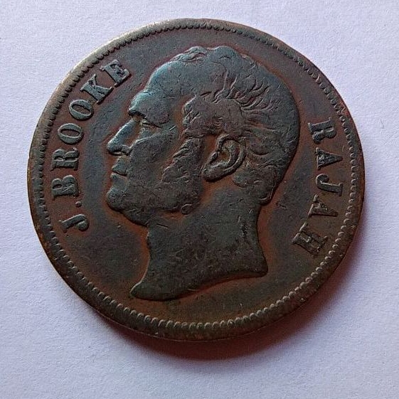uang koin 1 cent sarawak c brooke tahun 1863 beredar utuh asli