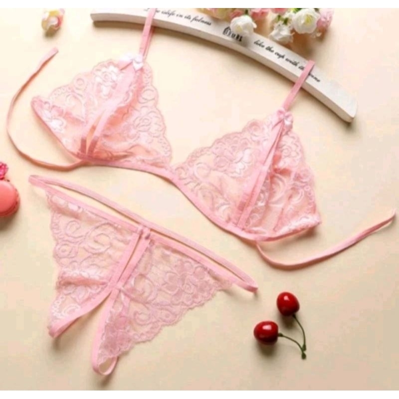 (B17) Set bra lingerie CD celana dalam set bra model bahan transparan